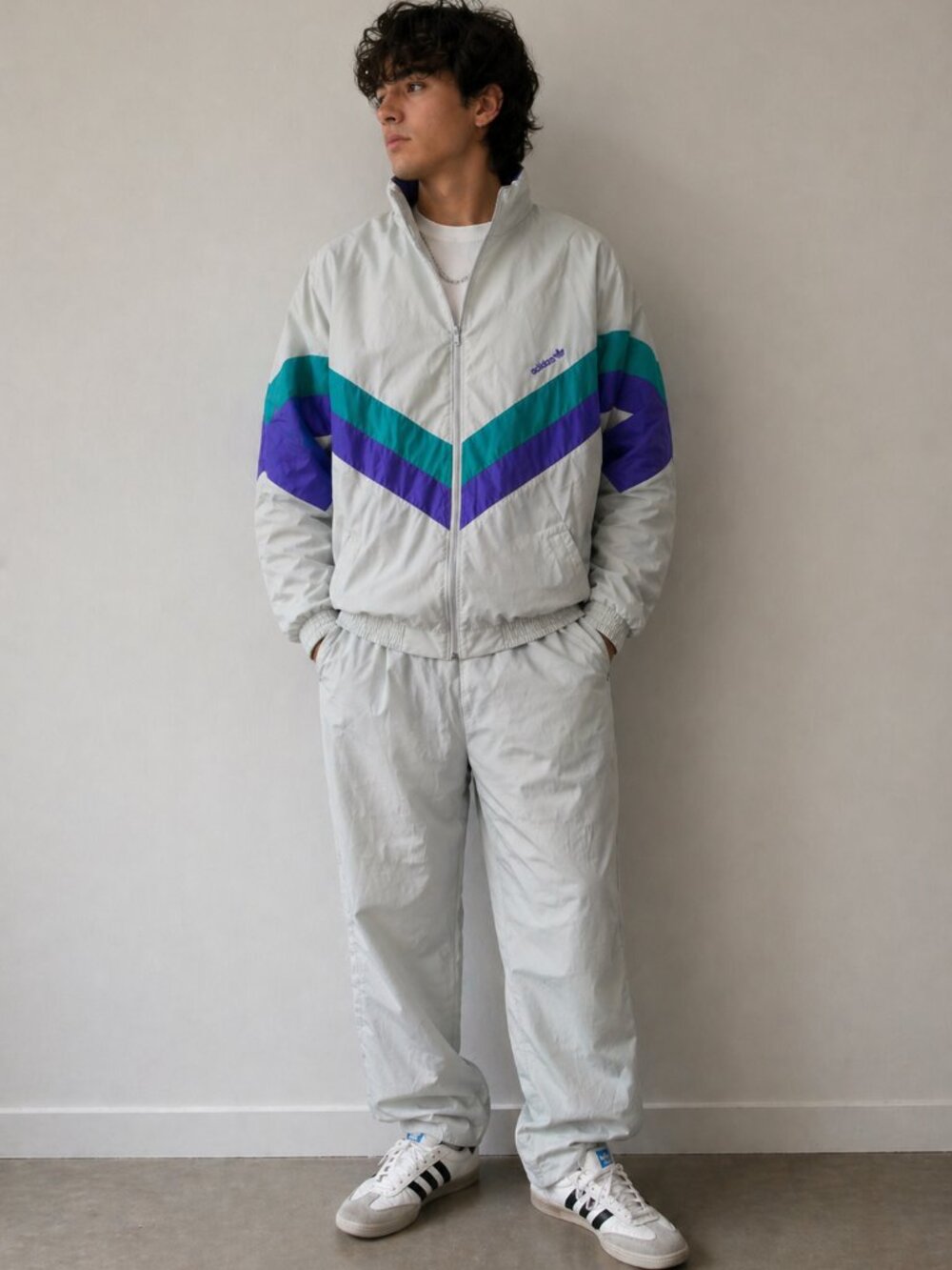 Vintage Adidas Track Suit BNWT Deadstock Men's Medium 80s 90s White Teal Purple